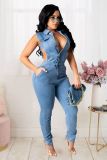 Fashion Denim Women's Fitted Jumpsuit