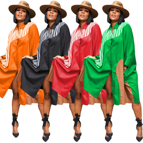 Plus Size Colorblock Loose Doll Sleeve Shirt Lazy Dress