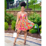 Fashion Sexy Print Lace-Up Backless Dress