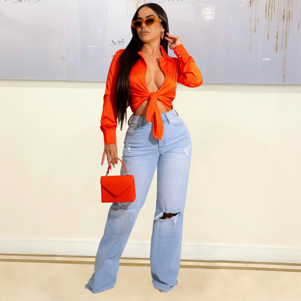 Women's Fashion Sexy V-Neck Tie Long Sleeve Bodysuit
