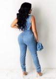 Fashion Denim Women's Fitted Jumpsuit