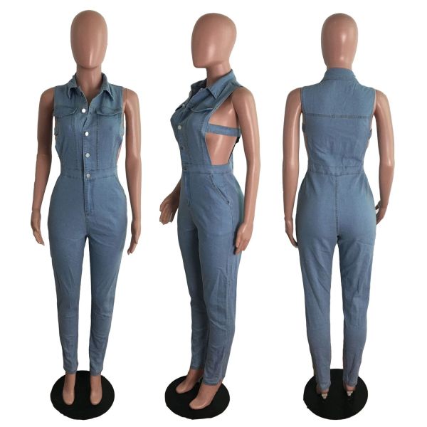 Fashion Denim Women's Fitted Jumpsuit