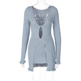 Slim fit and slim fungus edge top hot girl package hip skirt suit