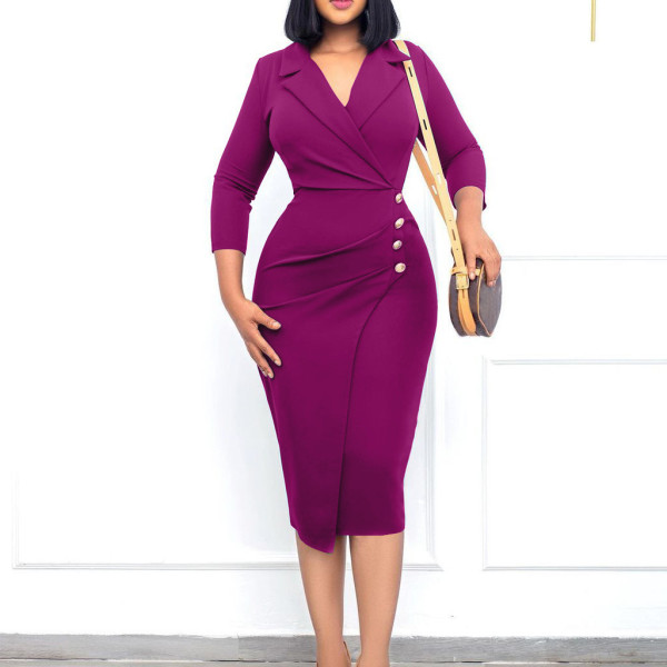 Slim Fit Professional Dress Amazon Suit Collar Button Dress
