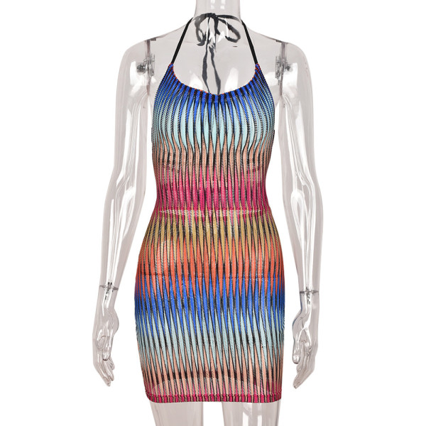 halterneck open back print street style women's clothing