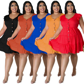 Plus size women's ice silk wrinkled fur ball material swing dress