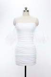 Temperament high-end wrap chest dress French white short skirt