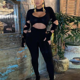 Sexy Hollow Hole Long Sleeve Ladies Casual Pants
