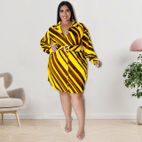 Plus Size Long Sleeve Diagonal Stripe Shirt