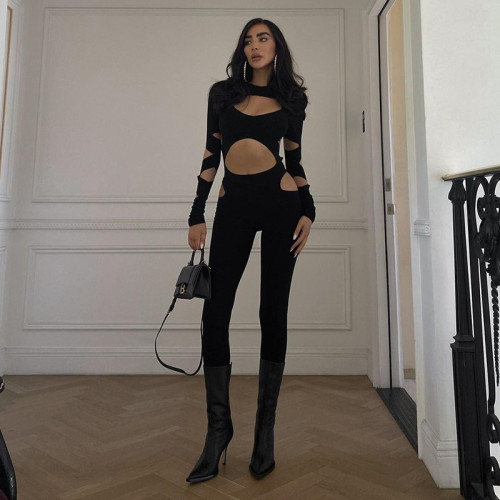 Sexy Hollow Hole Long Sleeve Ladies Casual Pants