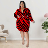 Plus Size Long Sleeve Diagonal Stripe Shirt