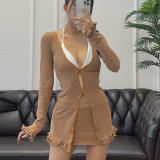 Slim fit and slim fungus edge top hot girl package hip skirt suit