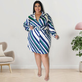 Plus Size Long Sleeve Diagonal Stripe Shirt