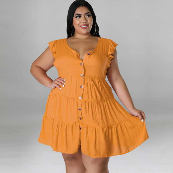 Plus size women's ice silk wrinkled fur ball material swing dress