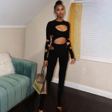 Sexy Hollow Hole Long Sleeve Ladies Casual Pants