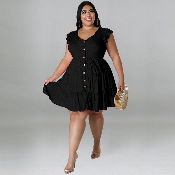 Plus size women's ice silk wrinkled fur ball material swing dress