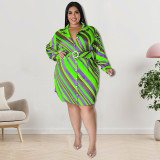 Plus Size Long Sleeve Diagonal Stripe Shirt