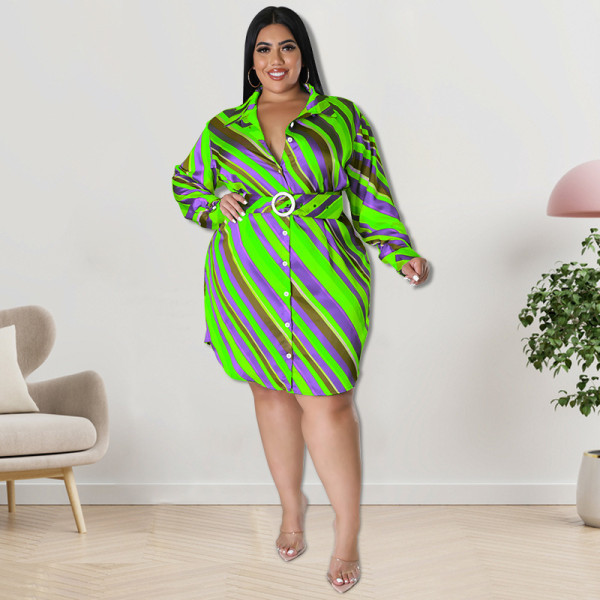 Plus Size Long Sleeve Diagonal Stripe Shirt