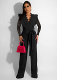 Fashion Sexy Business Slim V-Neck Lace Perspective Jumpsuit
