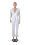 Fashion Sexy Business Slim V-Neck Lace Perspective Jumpsuit