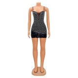 Fashion sexy suspenders nightclub hot diamond dress