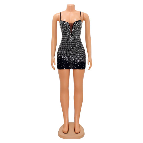 Fashion sexy suspenders nightclub hot diamond dress