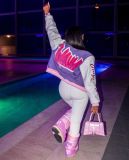 NEW COLOUR BLOCK JACKET 2PK LETTERPRINT BOMBER SLEEK TOP