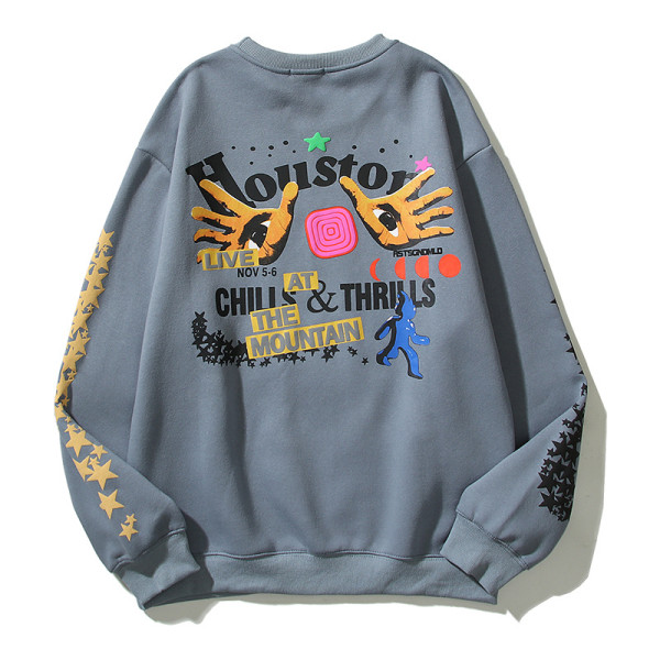 Travis Scott touring music festival American high street palm eye print men's and women's casual round neck sweater