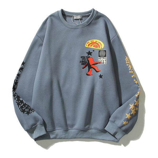 Travis Scott touring music festival American high street palm eye print men's and women's casual round neck sweater