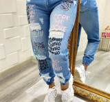 Women's new lettered jeans