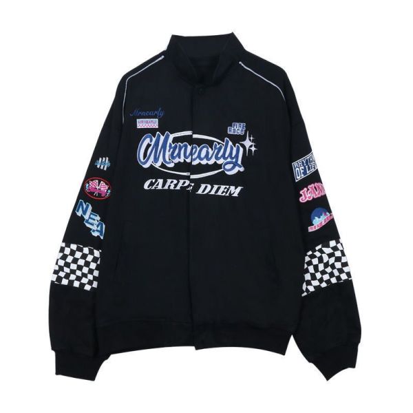 Heavy Industry Embroidery Stand Collar Jacket Men's and Women's Fashion Brand American Pishuai Motorcycle Jacket