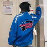 American retro embroidered racing suit ins Trendy baseball uniform for men and women The same Klein blue jacket Couple