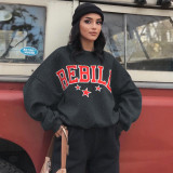 Casual Personality Offset Lettering Round Neck Loose Long Sleeve Sweater