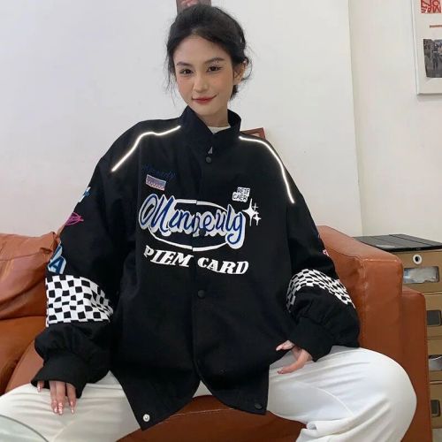 Heavy Industry Embroidery Stand Collar Jacket Men's and Women's Fashion Brand American Pishuai Motorcycle Jacket