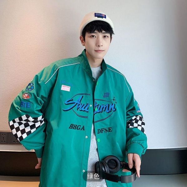 Heavy Industry Embroidery Stand Collar Jacket Men's and Women's Fashion Brand American Pishuai Motorcycle Jacket
