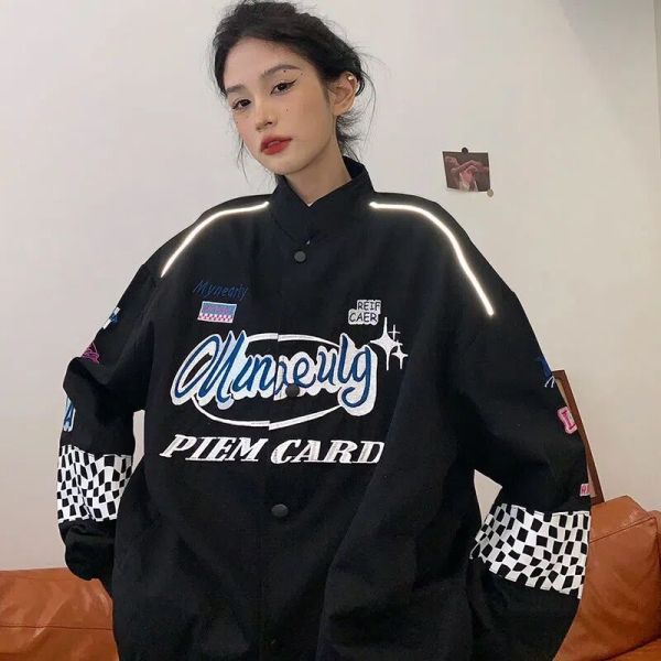 Heavy Industry Embroidery Stand Collar Jacket Men's and Women's Fashion Brand American Pishuai Motorcycle Jacket