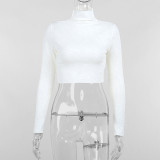 Temperament Elegant Pocket Collar Satin Basic Backless Strap Dress Knitted High Neck Long Sleeve Shirt Sexy Open Umbilical Short Outwear Slim Tee