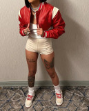 Super Short Baseball Uniform Women's Leather Jacket Small Coat DN8690