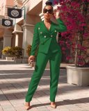Lapel double row button coat casual straight trousers suit