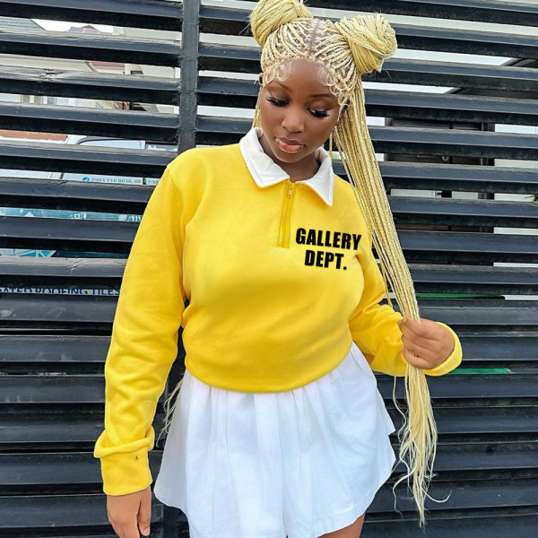 Autumn and winter sweater zipper lapel long sleeve letter street women's wear