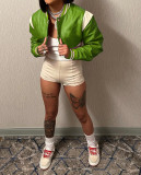 Super Short Baseball Uniform Women's Leather Jacket Small Coat DN8690