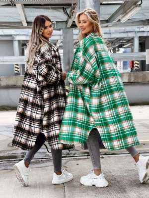 Fashion new style lengthened plaid shirt women's coat