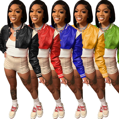 Super Short Baseball Uniform Women's Leather Jacket Small Coat DN8690