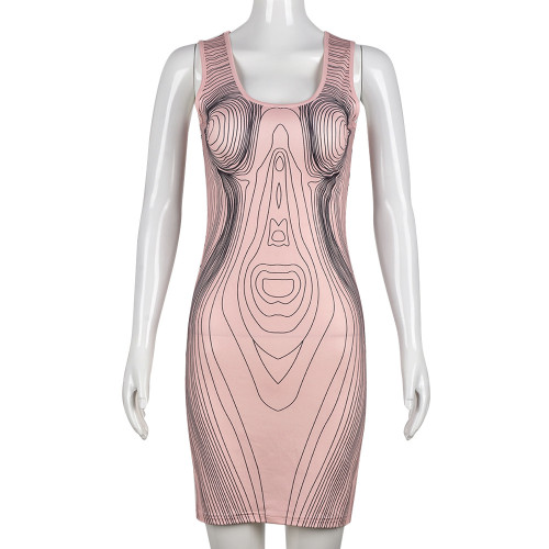 Sleeveless Dress Off Shoulder Hollow U Neck Hip Wrap Dress