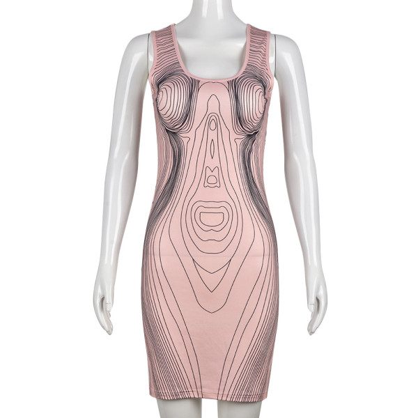 Sleeveless Dress Off Shoulder Hollow U Neck Hip Wrap Dress