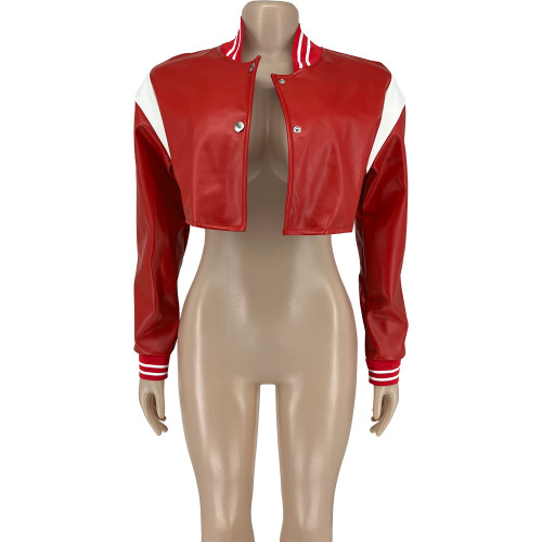 Super Short Baseball Uniform Women's Leather Jacket Small Coat DN8690