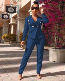 Lapel double row button coat casual straight trousers suit