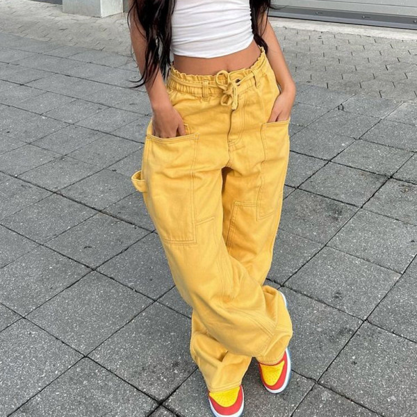 Pants Elastic waist pocket waist rope casual pants