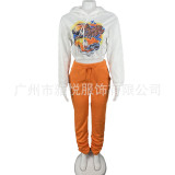Printed long sleeve high waist loose sweater suit