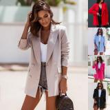 Fashion autumn and winter long sleeve double breasted suit collar coat